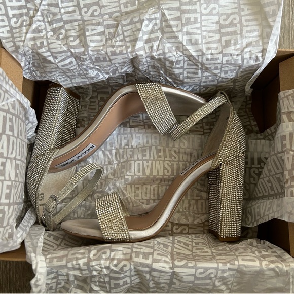 Steve Madden Silver ankle strap heels crystal embellishment - Picture 7 of 9